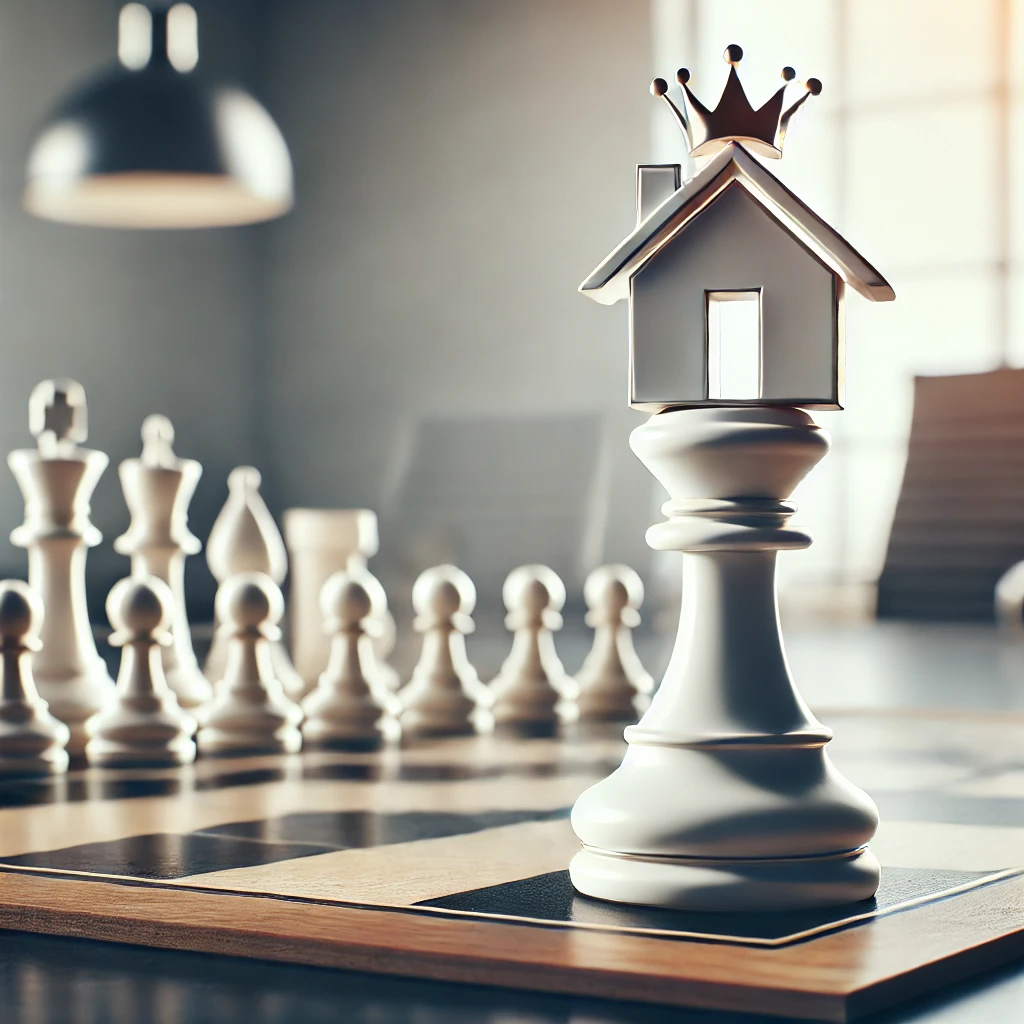 DALL·E 2025-01-21 17.51.29 - A professional and elegant illustration suitable for a mortgage website. The image features a chessboard with a symbolic 'king' chess piece holding a